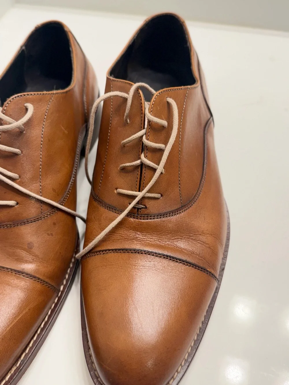 Bruno Magli Cognac Brown Leather Cap-Toe Oxfords